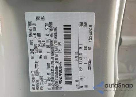 2022 Ford Bronco Base z USA, uszkodzony, nr VIN 1FMDE5AP3NLB64727